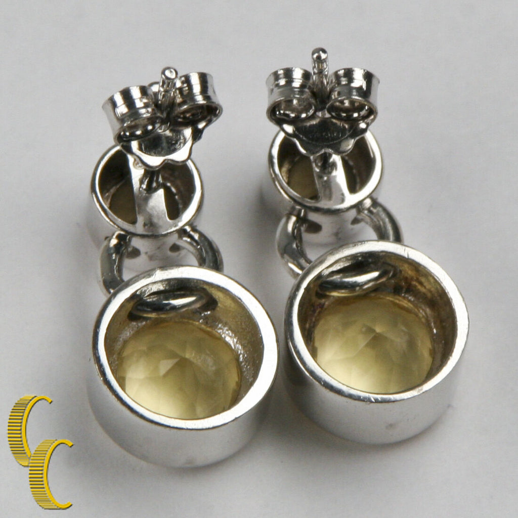 Sterling Silver Silver Yellow Glass Drop Earrings w/ Butterfly Backs
