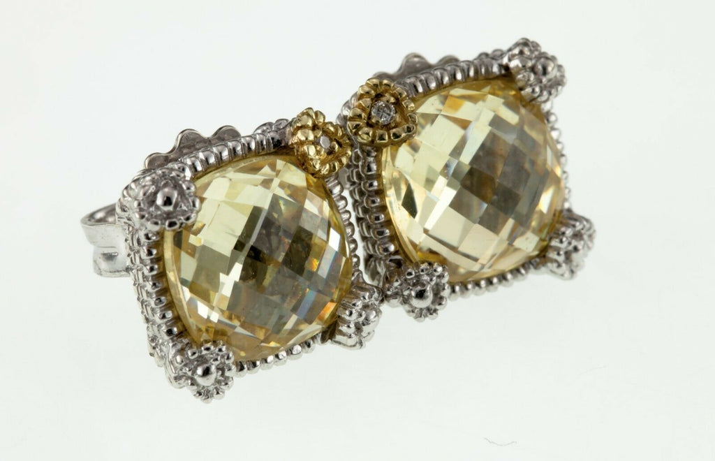 Judith Ripka Sterling Silver and 18k Yellow Gold Canary Quartz Stud Earrings