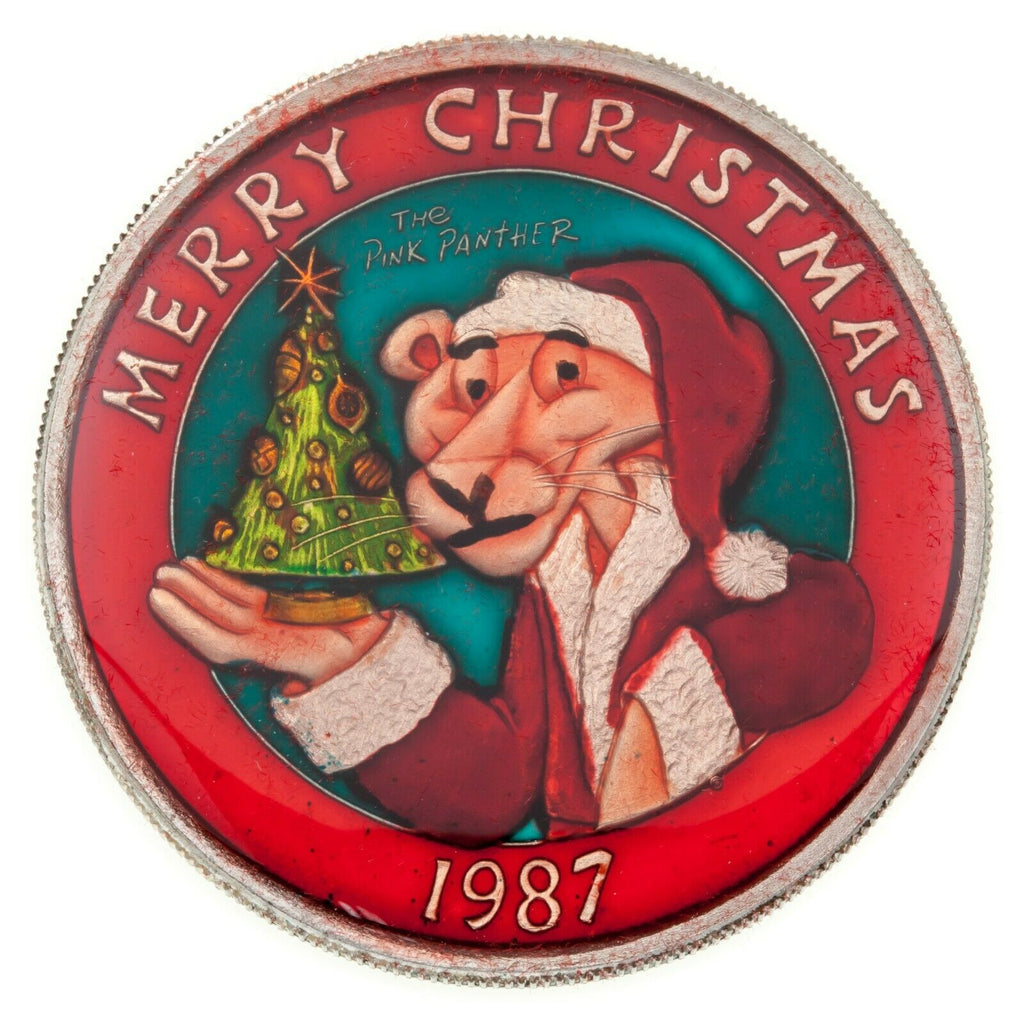 Pink Panther 1987 Merry Christmas 1988 Happy New Year 1 oz. Silver Enamel Paint