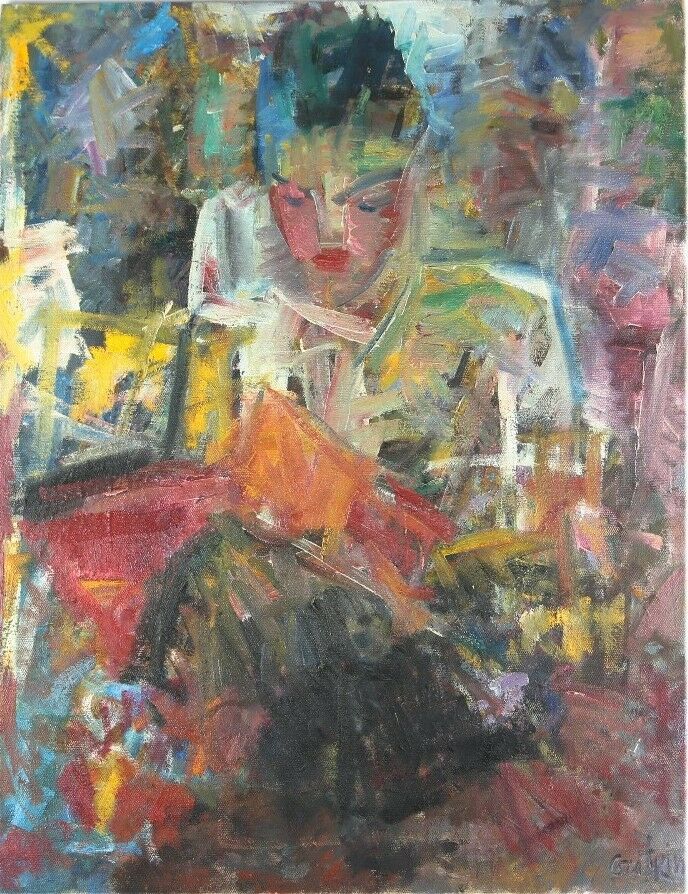 Untitled Abstract Woman by Vera Gutkina Oil on Canvas, Signed, 35" x 27.5"