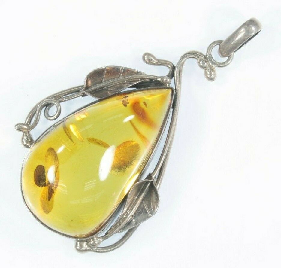Vintage Sterling Silver Amber and leaves Pendant 25.7g