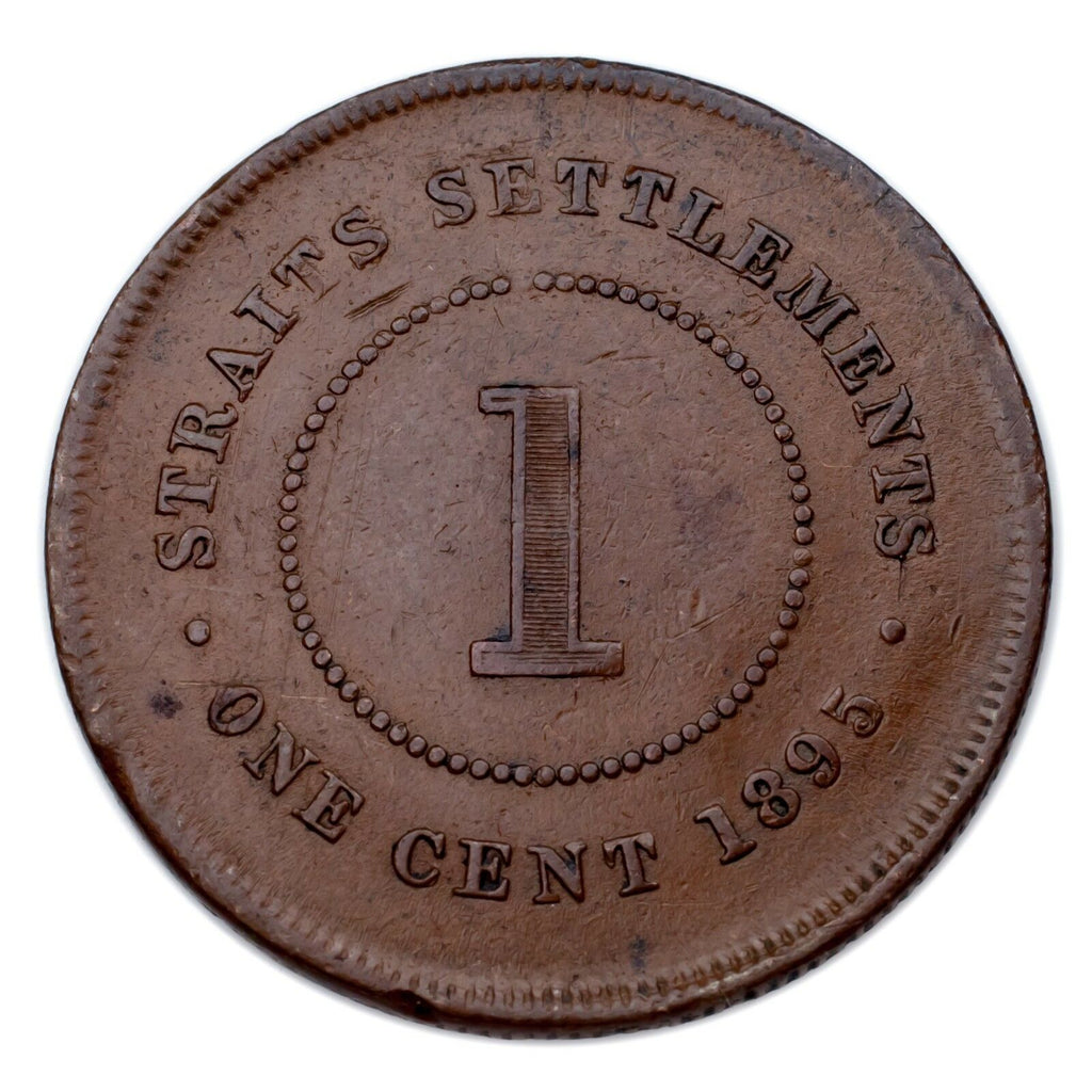 1895 Straits Settlements Cent Coin (Very Fine + Condition) KM# 16