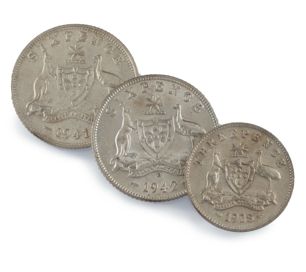 1928-1942 Australia 3 Pence & 6 Pence Silver Coin Lot of 3