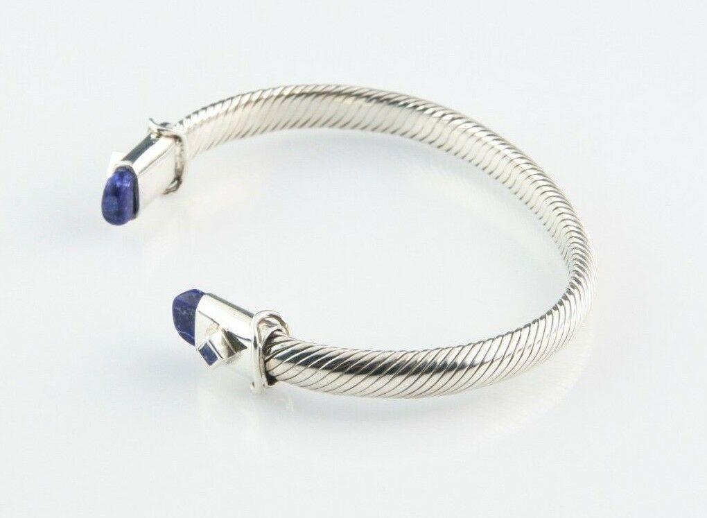 Sterling Silver Cable Cuff Bracelet w/ Lapis Accents 7" Long 6 mm Wide 29.0 g