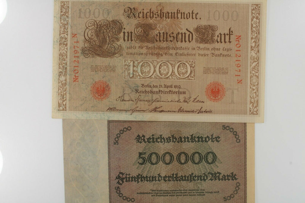 1910-1923 Germany 2-Note Currency Set // Empire 1000 Mark // Weimar 500,000 Mark