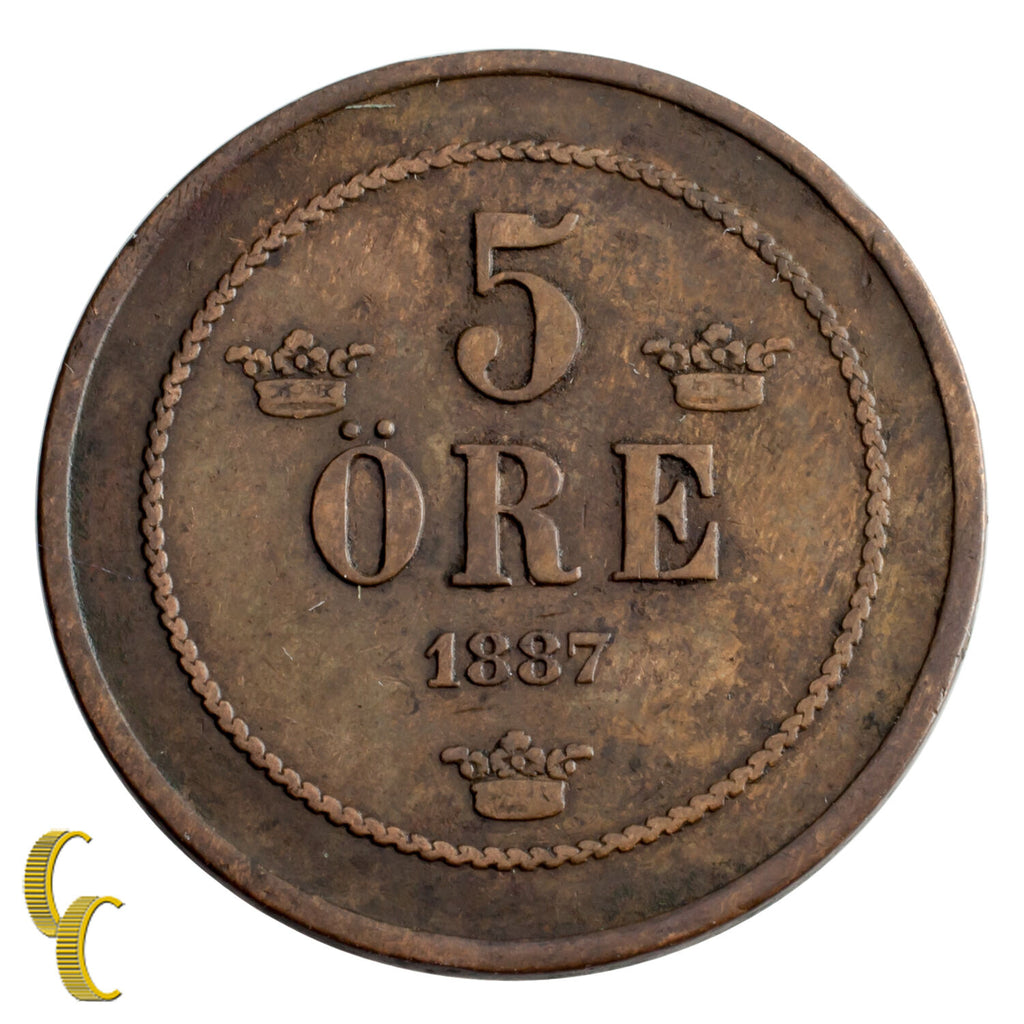 1887 Sweden 5 Ore (VF) Very Fine Condition