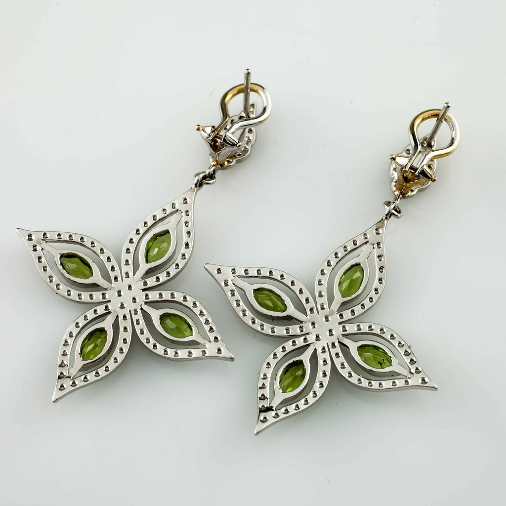 Beautiful Peridot and Diamond Star Dangle Earrings in Platinum TCW = 1.00 cts