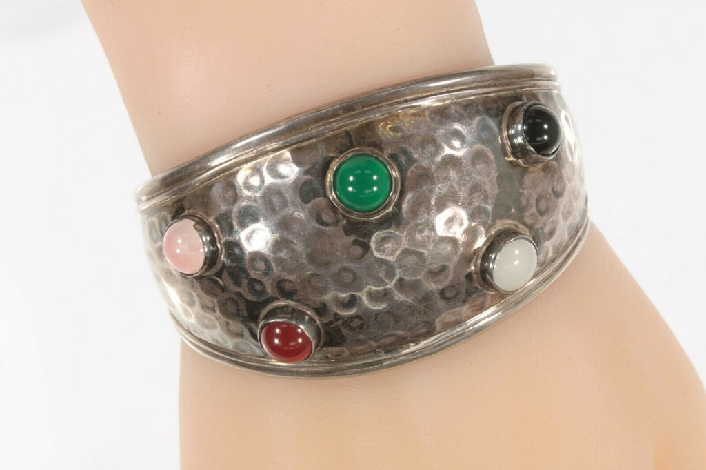 Amazing Vintage Mexican Silver Multi Stone Cuff Bracelet