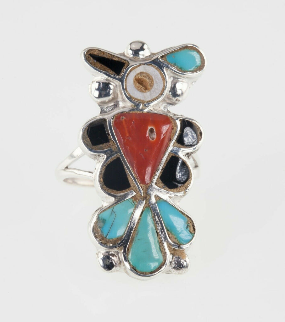 Zuni Thunderbird Inlay Sterling Silver Ring SZ: 3.75