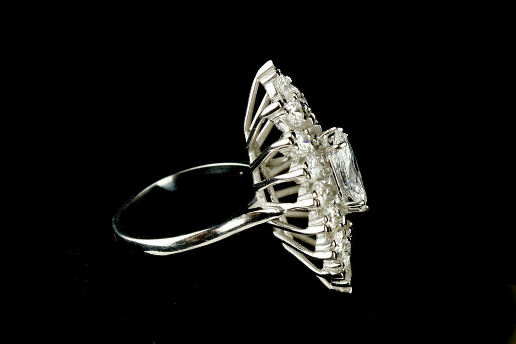 3.75 Carat Marquise Diamond 14k White Gold Cocktail Ring w/ Bezel Size 6.25