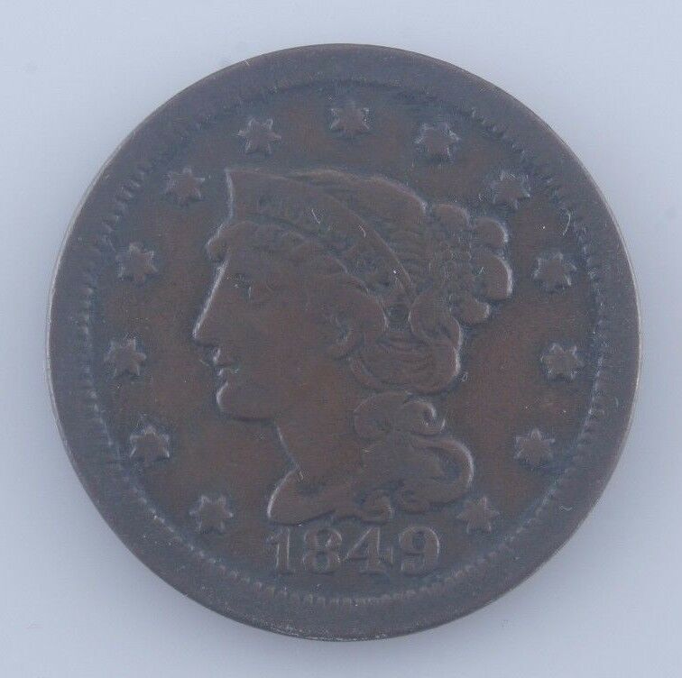 1849 Large Cent 1C, Fine Condition, Brown Color, Strong Detail for Grade