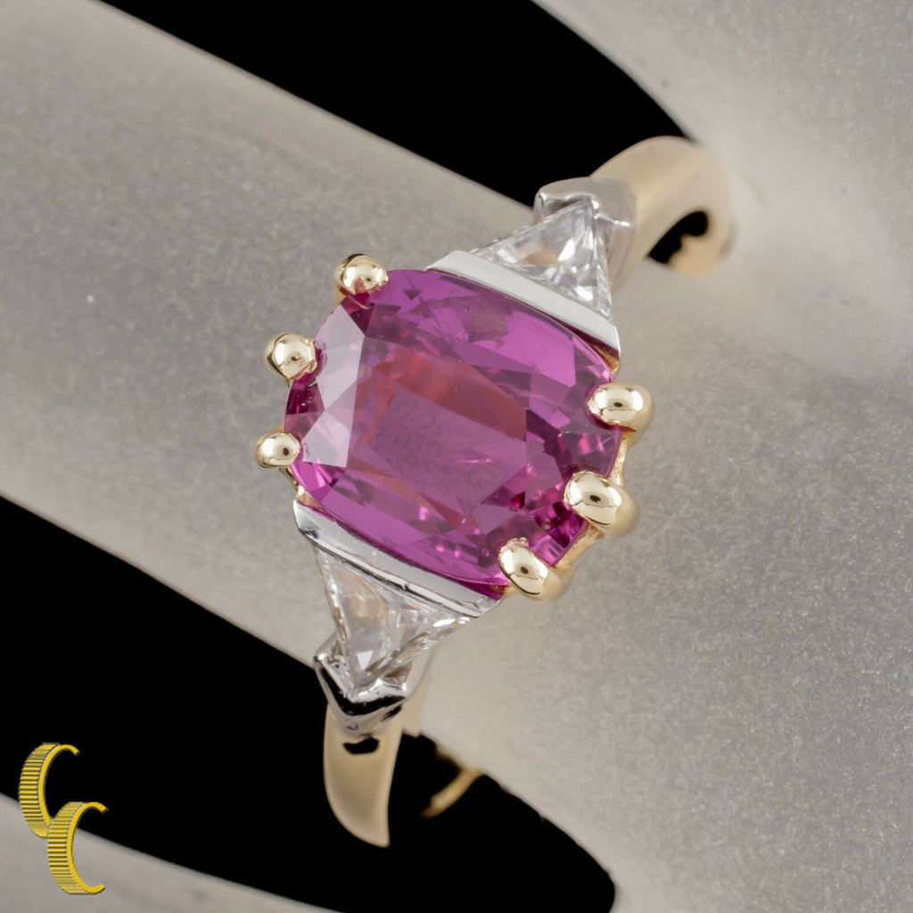 1.50 Carat Ruby with Trillion Diamond Accent 18k Yellow Gold Ring Size 5.5