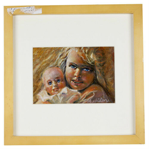 "Little Mother" By Anthony Sidoni Signed Framed Oil Painting 11"x11"