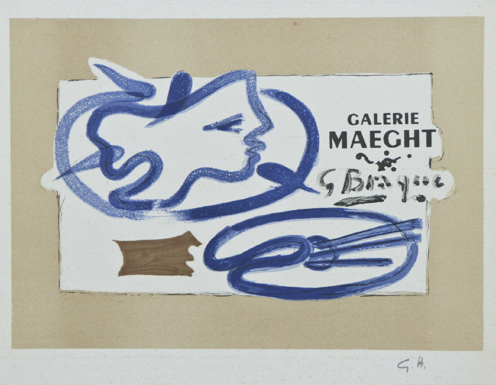 "Galerie Maeght 1950" by Georges Braque Signed Lithograph 7"x9 1/2"