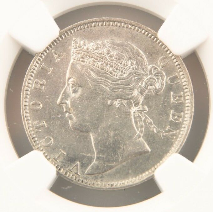 1896 Straits Settlements 20 Cents Silver Coin AU-58 NGC 20c Malaysia Cent KM-12