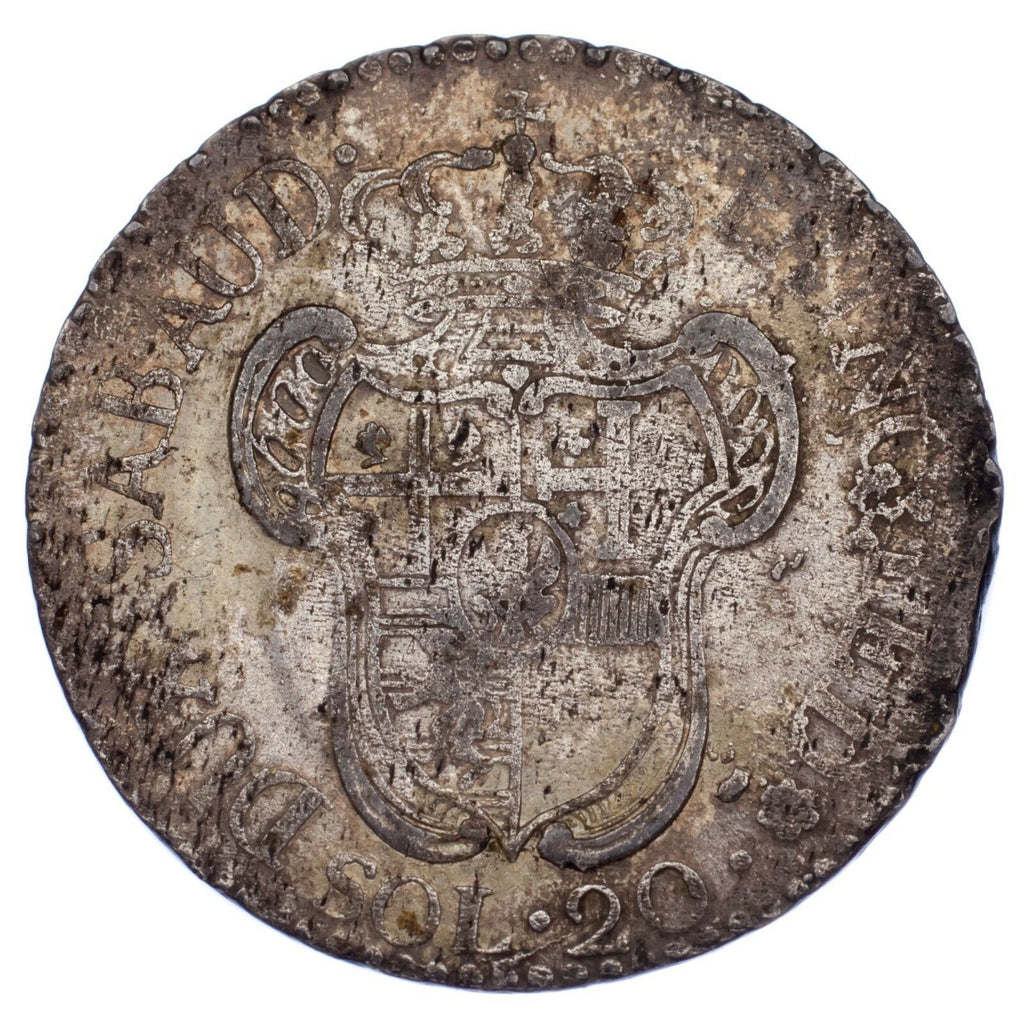 1795 Italian States Sardinia Billon 20 Soldi (Lira) KM #94 VF+ Condition