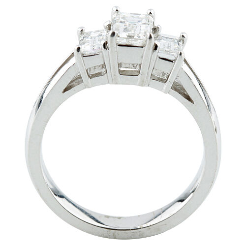 1.36 carat Emerald Cut 3-Stone Diamond 18K White Gold Engagement Ring Size 6.5