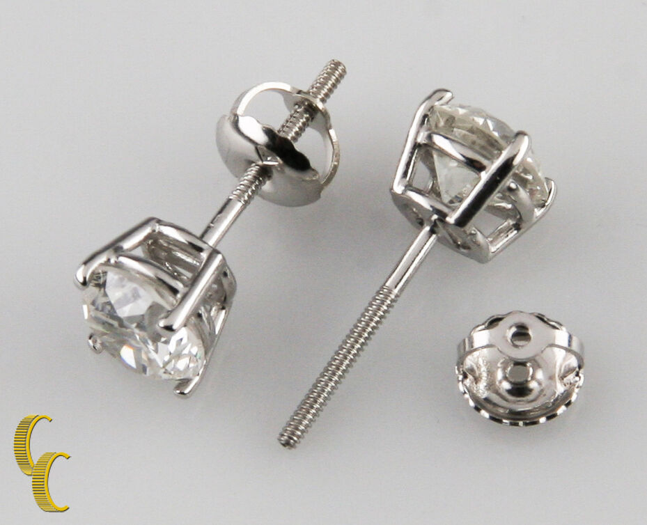 14k White Gold 2.00 carat Round Brilliant Diamond Stud Earrings