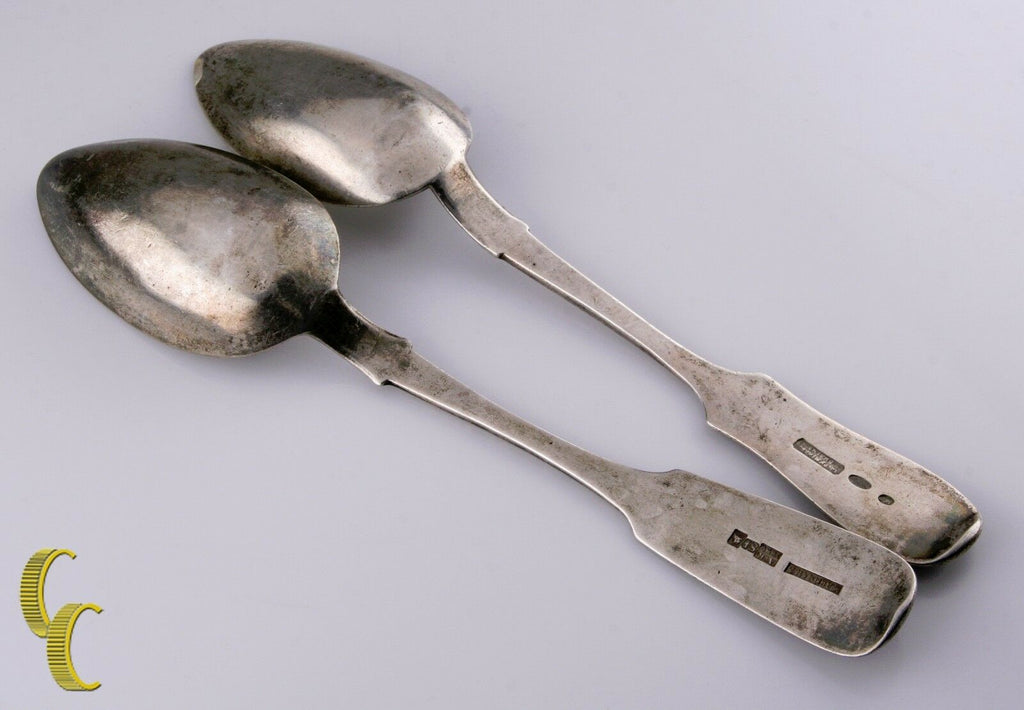 Antique Russian Silver Set of 2 Serving Spoons W/ Hallmarks 875 Fine