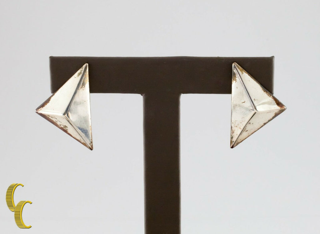 .925 Sterling Silver 3D Geometric Triangle Earrings