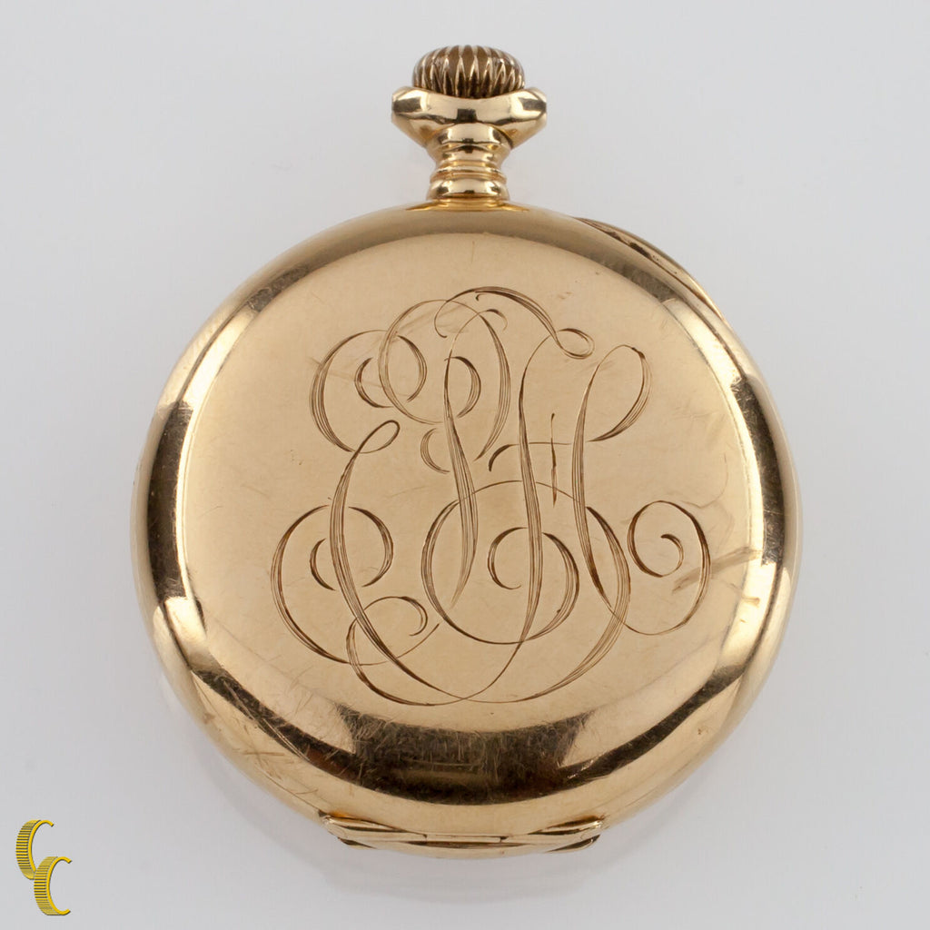 Elgin Open Face 14k Yellow Gold Pocket Watch 15 Jewel Size 0S Monogrammed Case