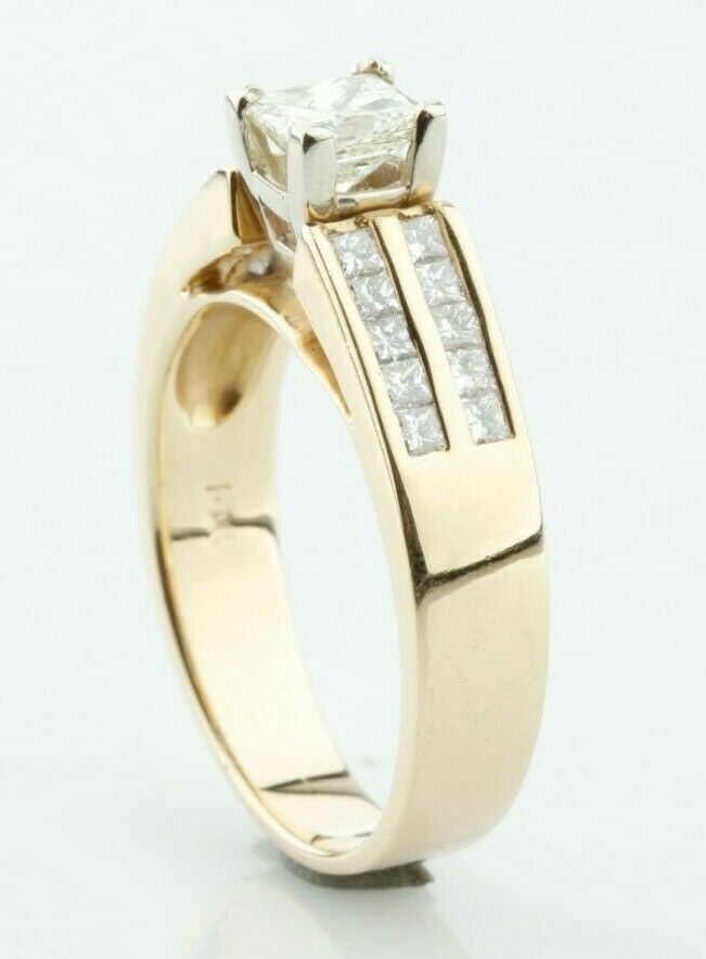 14k Yellow Gold Princess Solitaire Engagement Ring w/ Accent Stones TCW = 1.45 c