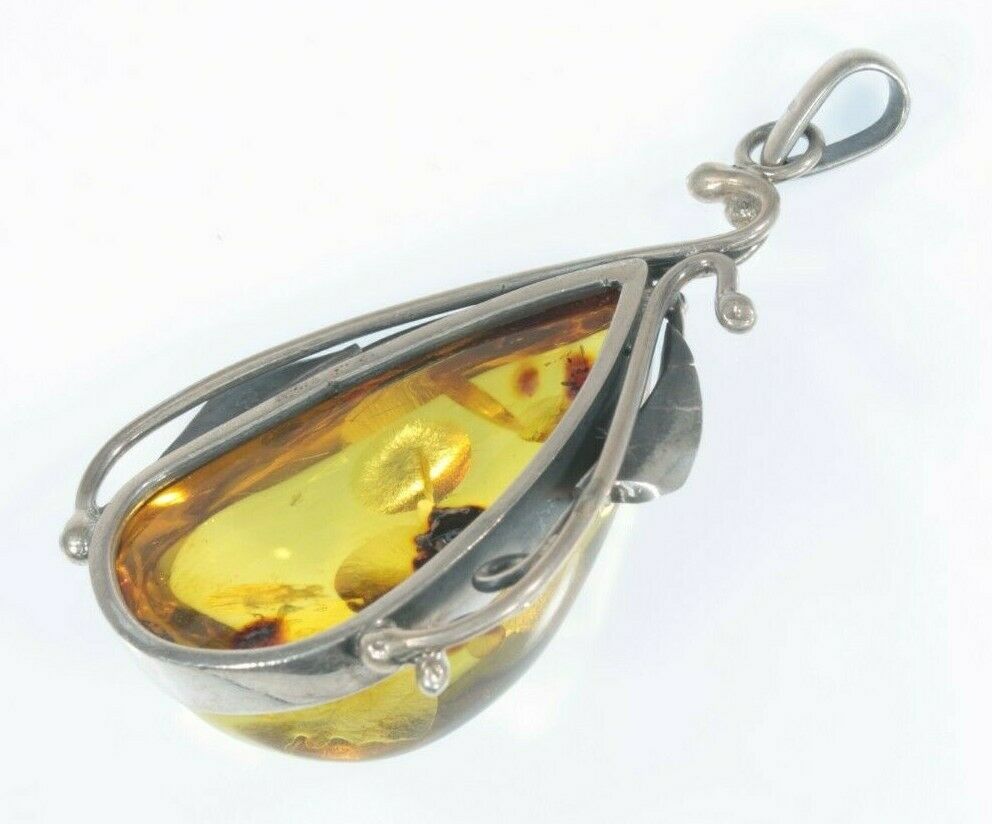 Vintage Sterling Silver Amber and leaves Pendant 25.7g
