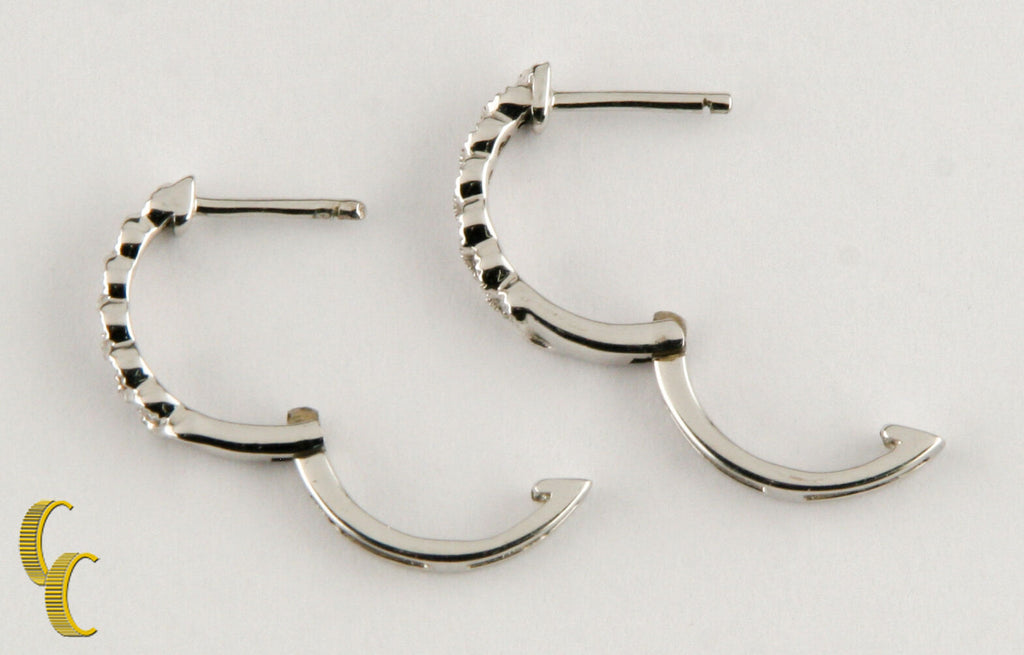 10k White Gold Diamond Hoop Earrings w/ Snapbacks TDW = 0.10 ct 14 mm Diameter