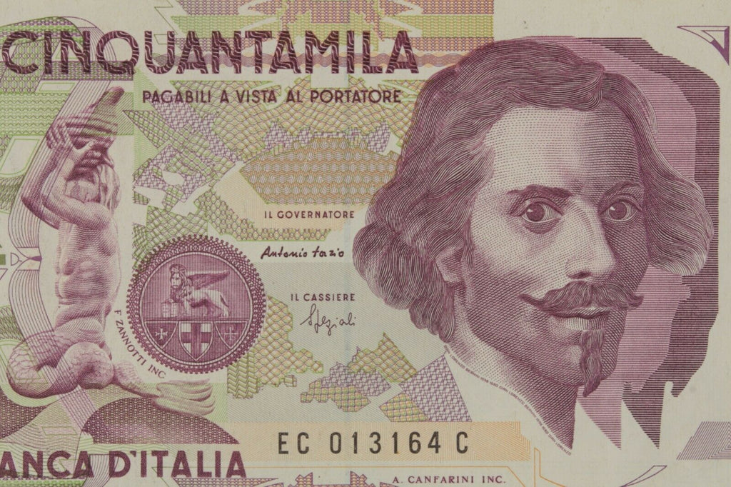 1995 Italy 50000 Lire "Gian Lorenzo Bernini" // Extra Fine (XF) Pick#116b