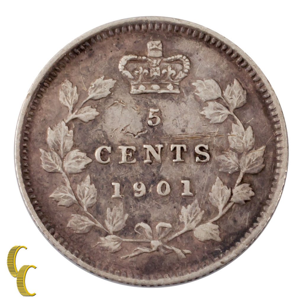 1901 Canada 5 Cent Silver Coin (VF) Very Fine Condition