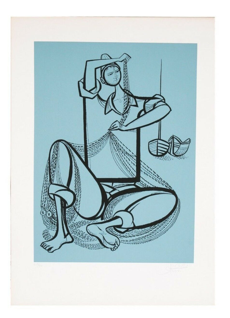 "Fisherman" by Yossi Stern Lithograph on Paper Limited Edition of 90 w/ CoA