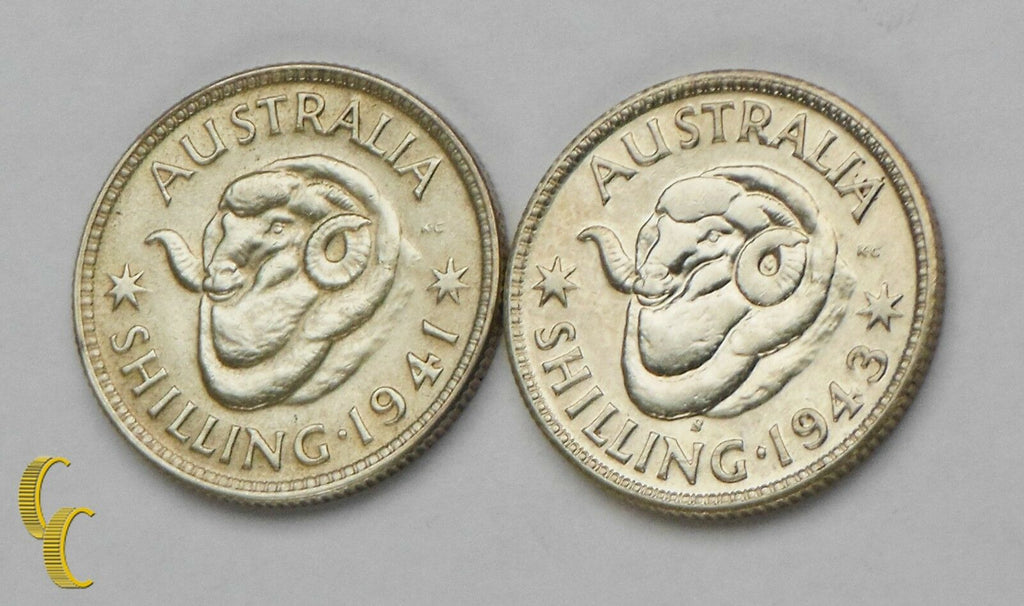 1941-43 Australia Shilling Silver Coin Lot of 2 KM# 39