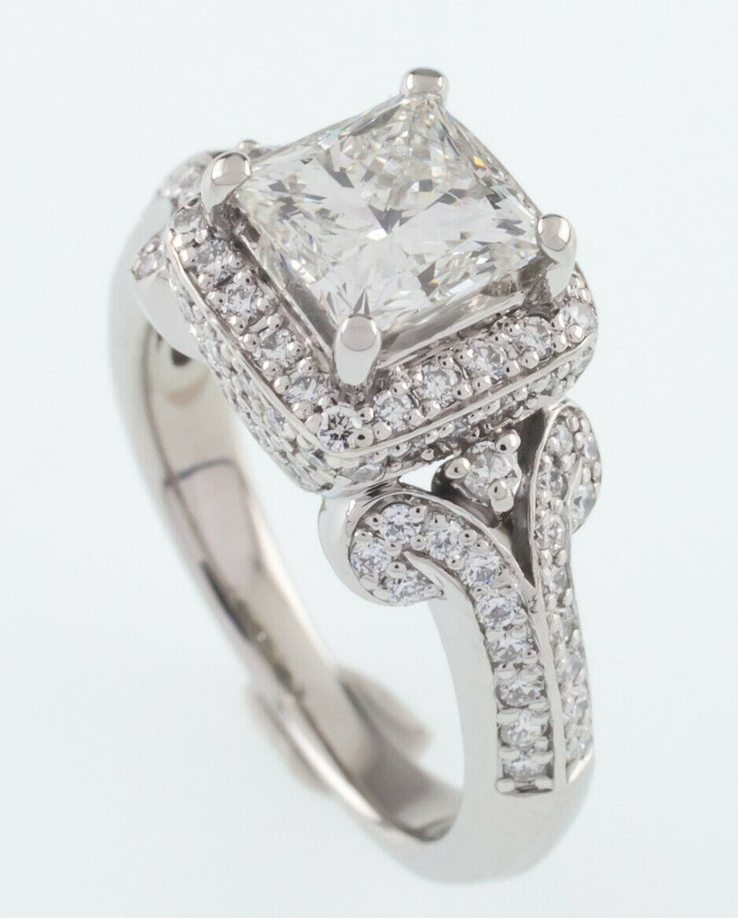 Platinum Princess Diamond Solitaire Ring w/ Accents Center 1.50 Ct Size 5.5