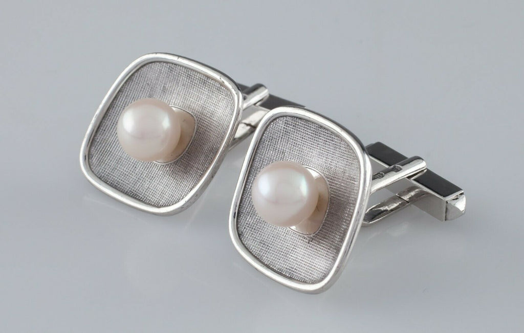 Mikimoto Vintage Sterling Silver Pearl Cufflinks Gorgeous
