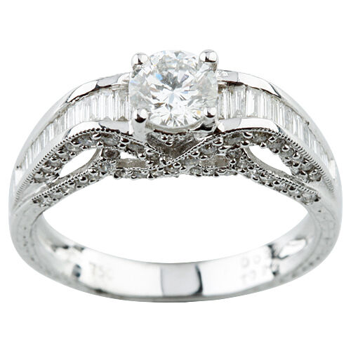 1.08 Carat Round Diamond Solitaire 18k White Gold Engagement Ring Size 6