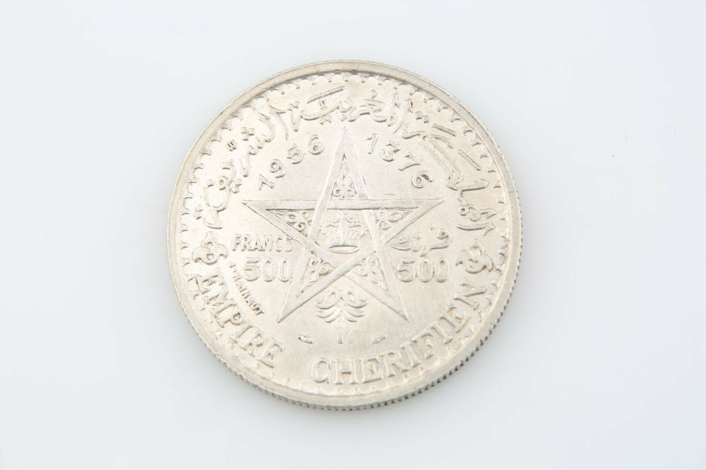 1956 (AH1376) Morocco 500 Francs Silver Coin AU Paris Almost Uncirculated Y#54