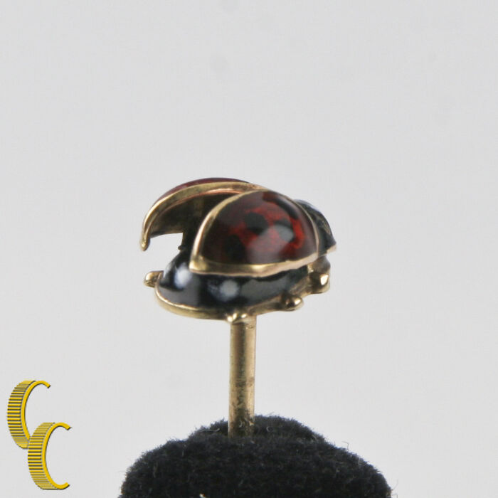 Vintage 14k Yellow Gold Lady Bug Pin Brooch Black and Red Enamel Germany
