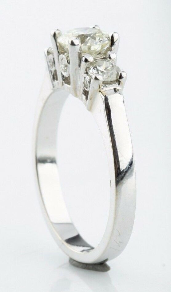 1.64 Carat Round Diamond 3-Stone 18k White Gold Engagement Ring Size 7 w/ Cert