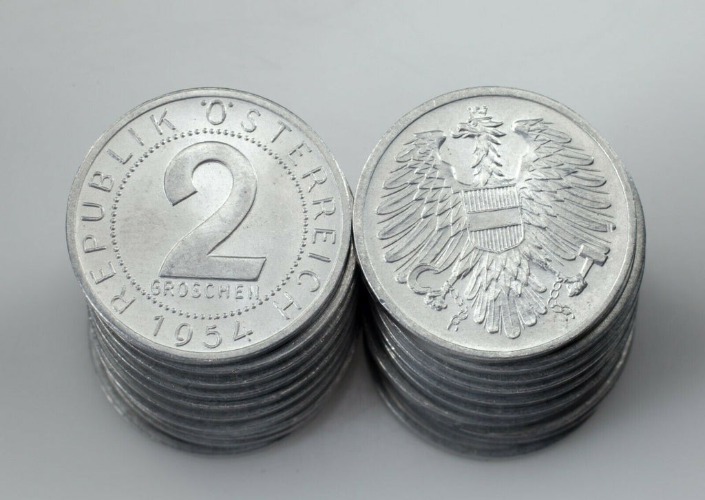 1954 Austria 2 Groschen Coin Lot (20 coins) All in BU Condition! KM# 2876
