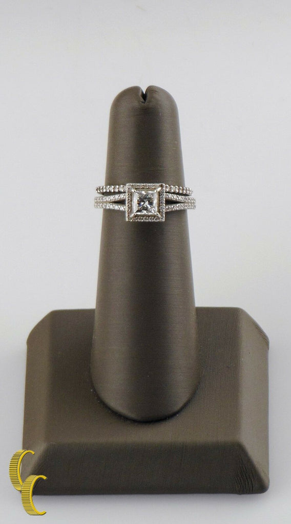 18k White Gold Halo Princess Diamond Engagement Ring & Band Great Gift for Her!