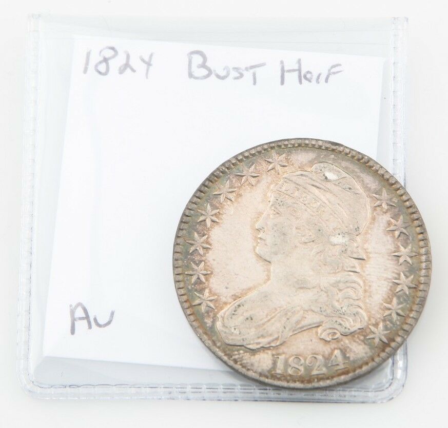1824 50¢ Capped Bust Half Dollar, AU Condition, Excellent Eye Appeal, Luster!