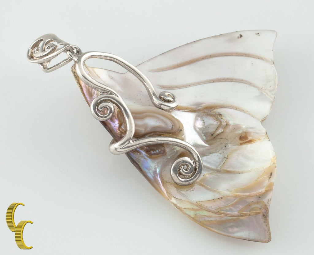 .925 Sterling Silver Mother Of Pearl Fish Tail Pendant