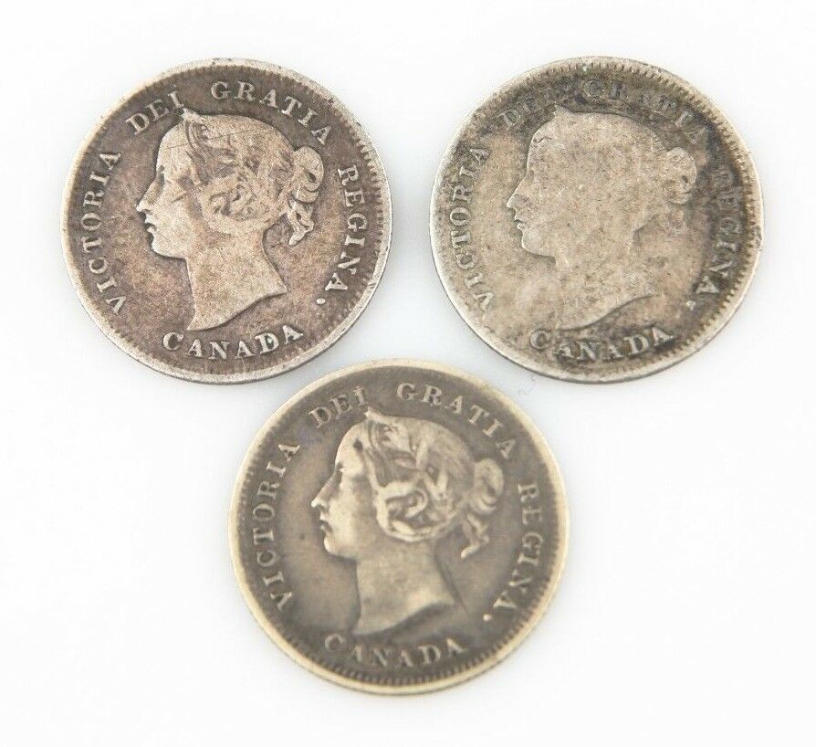 Canada 5 Cents Silver Coins Lot (3) 1899 VF+ 1894 VG+ 1886 VF 5C 5¢ KM#2