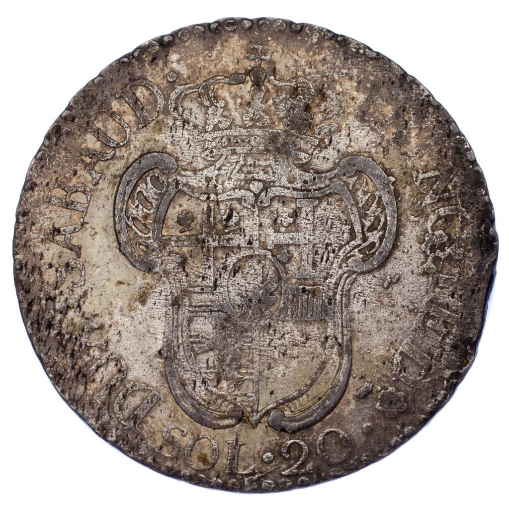 1795 Italian States Sardinia Billon 20 Soldi (Lira) KM #94 VF+ Condition