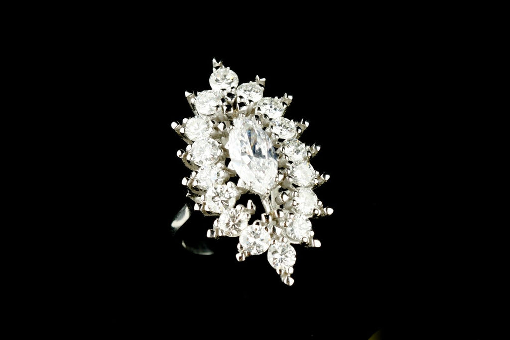 3.75 Carat Marquise Diamond 14k White Gold Cocktail Ring w/ Bezel Size 6.25