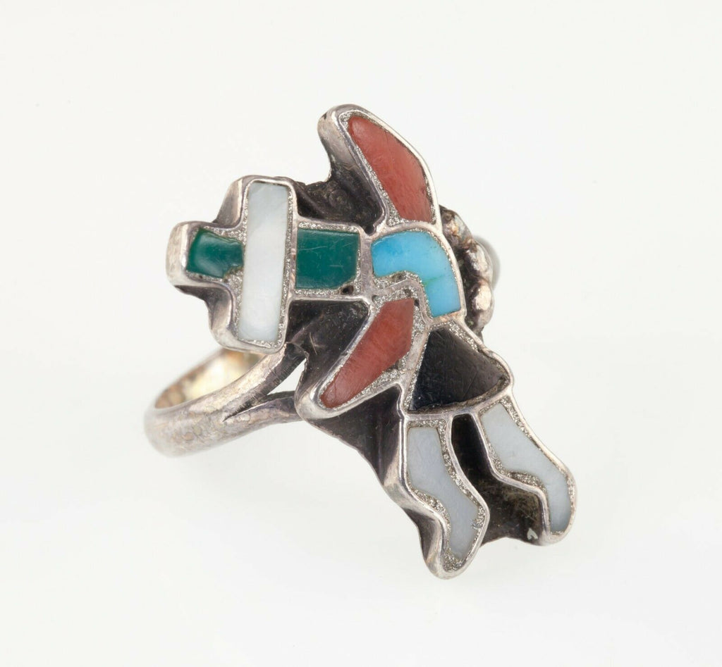 Zuni Rainbow Man Inlay Sterling Silver Ring SZ: 5.25