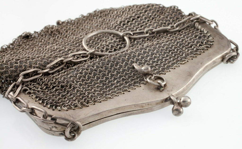 Gorgeous Sterling Silver Vintage Chainmail Coin Purse w/ Fabric Interior