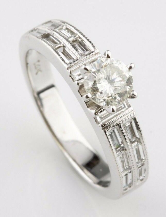 1.34 carat Round Diamond 14k White Gold Engagement Unity Ring Size 6.75