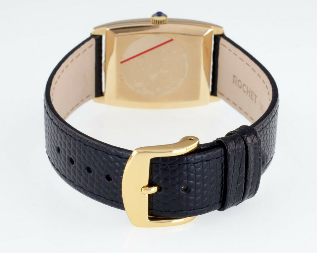 Baume & Mercier 18k Yellow Gold Tonneau Hand-Winding Watch w/ Black Leather Band