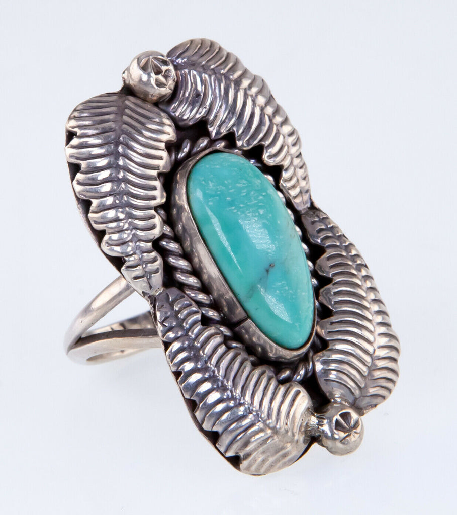 Vintage Navajo Sterling Silver & Turquoise Ring Signed HJ Sz 6